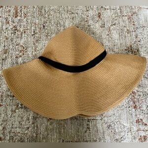 Elegant Tan Wide-Brim Hat with black band